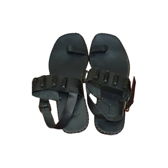 Tomas Maier Black Jewel Sandal Toe Loop Ring Gladiator Flat Boho Size 8 - Picture 4 of 13